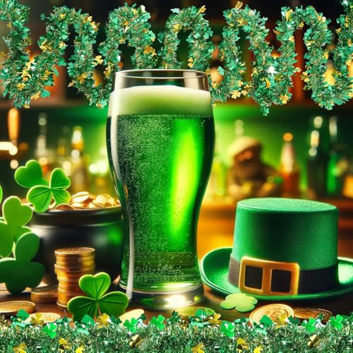 Guirlande Saint-Patrick 15m verte et dorée avec trèfles et chapeaux pour fête irlandaise - 8