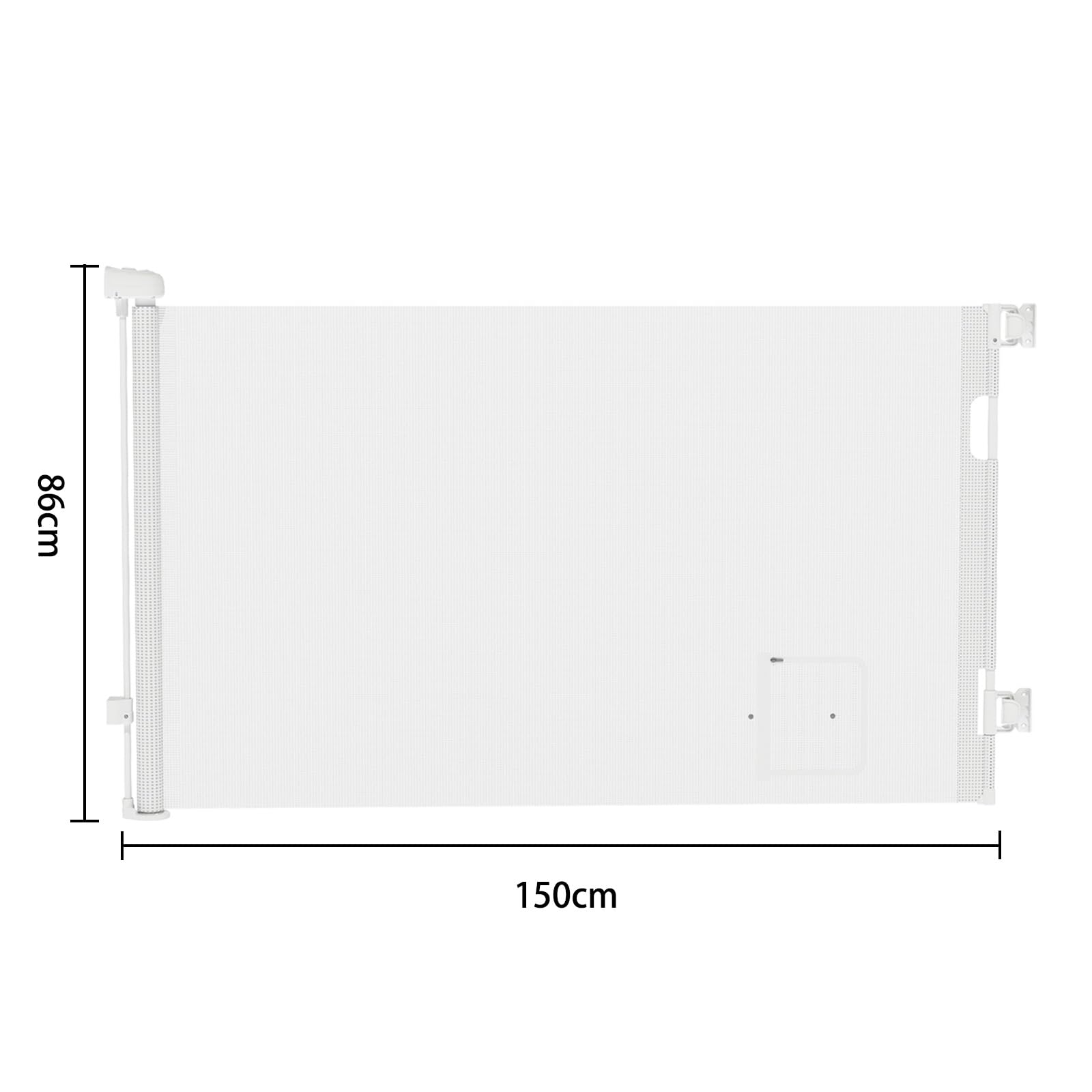 Chowana bramka schodowa dla niemowląt i zwierząt z wysuwanym otworem dla kota, ogrodzenie dla psa, zwijana bariera schodowa - 86 x 150 cm (biała) (B)