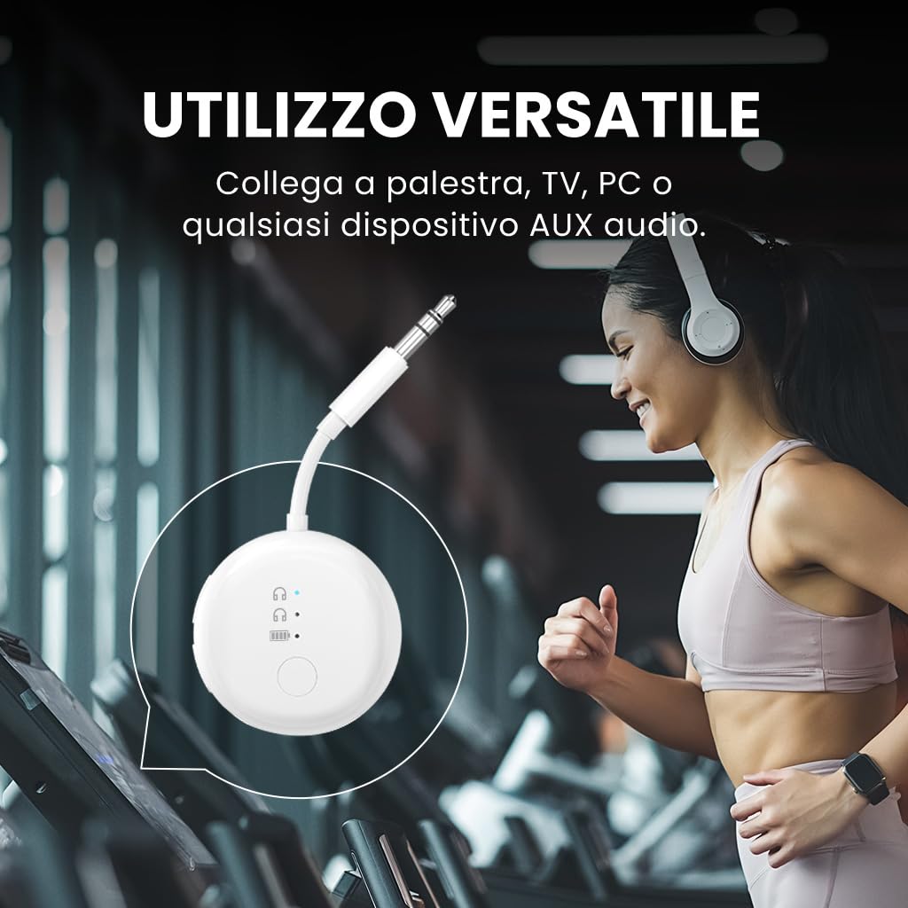 Avantree SoundJet R1 – Adattatore Bluetooth Aereo per Cuffie e AirPods, aptX Adaptive, Qualcomm Chipset, 20 ore di riproduzione, Trasmettitore Audio Wireless per Viaggi - Bianco