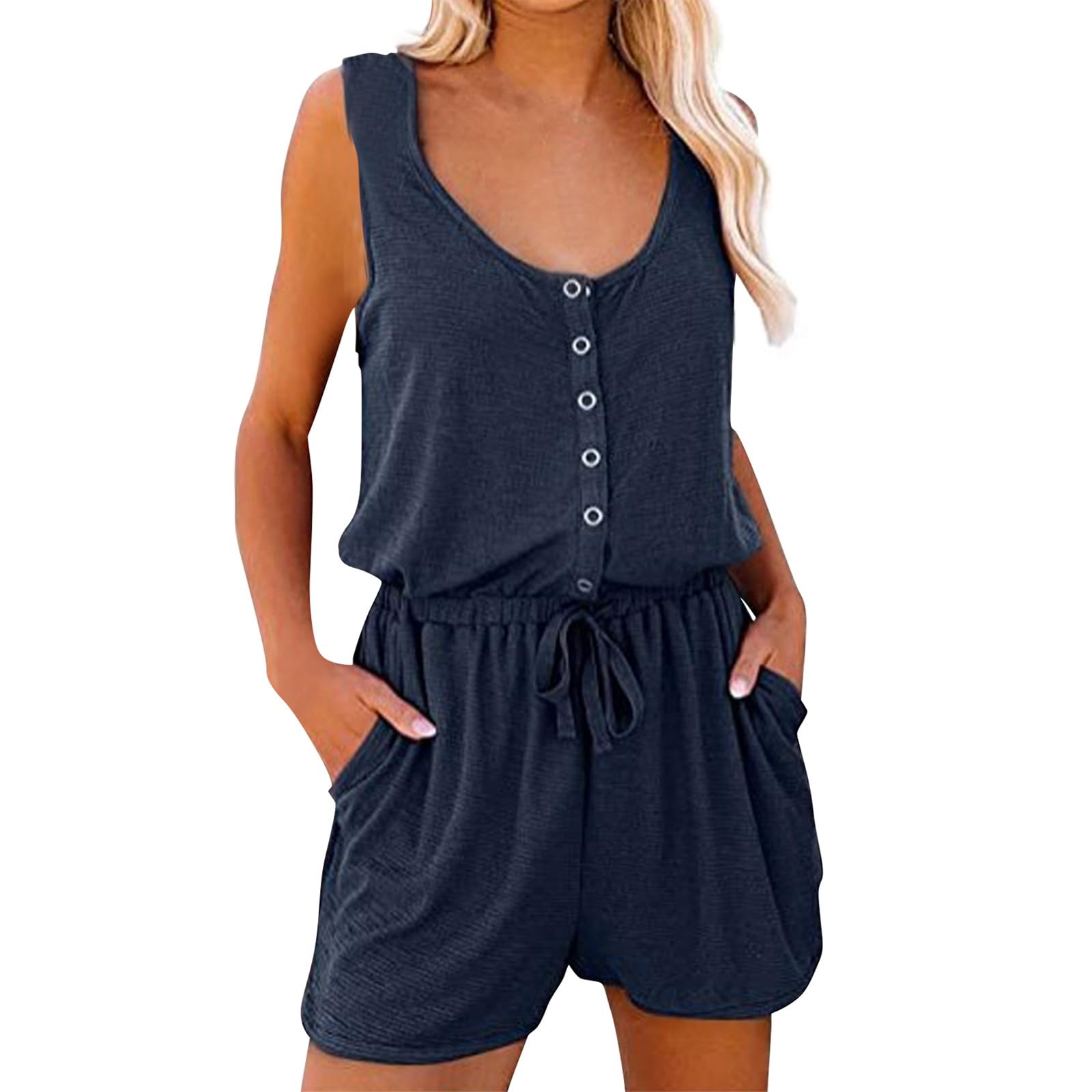 Summer Rompers for Women 2026 Spring Flowy Dressy Casual Jumpsuits Beach Comfy Linen Athletic Flowy Overalls