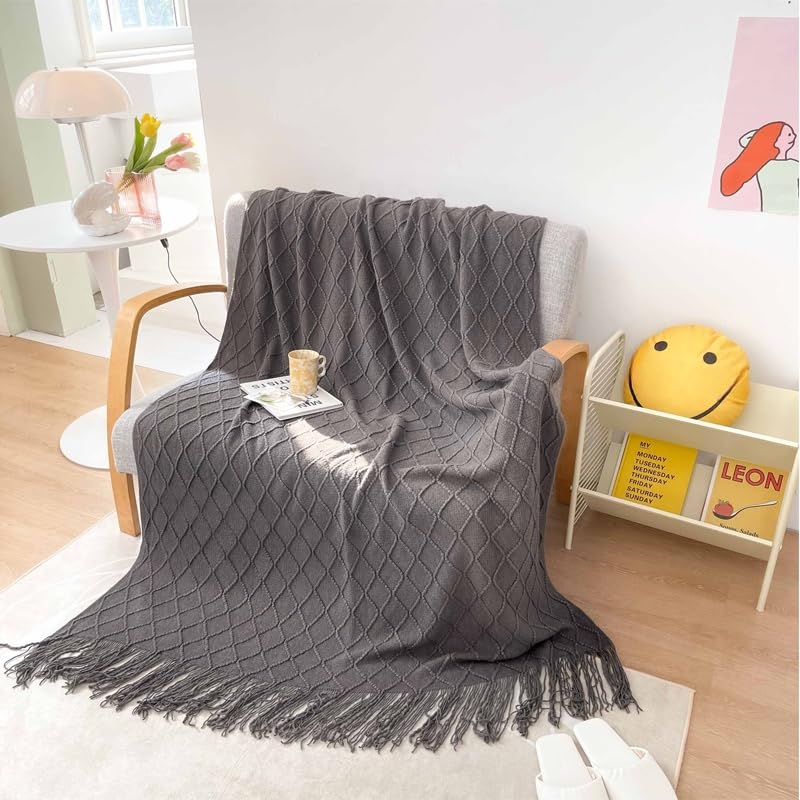 MSTZA 130 x 170/130 x 220 cm, 10 Farben, gestricktes Bettläufer-Set, dekorativer Boho-Bettläufer, weich gewebt, passende Kissen, perfekt für Schlafzimmer, Hotel