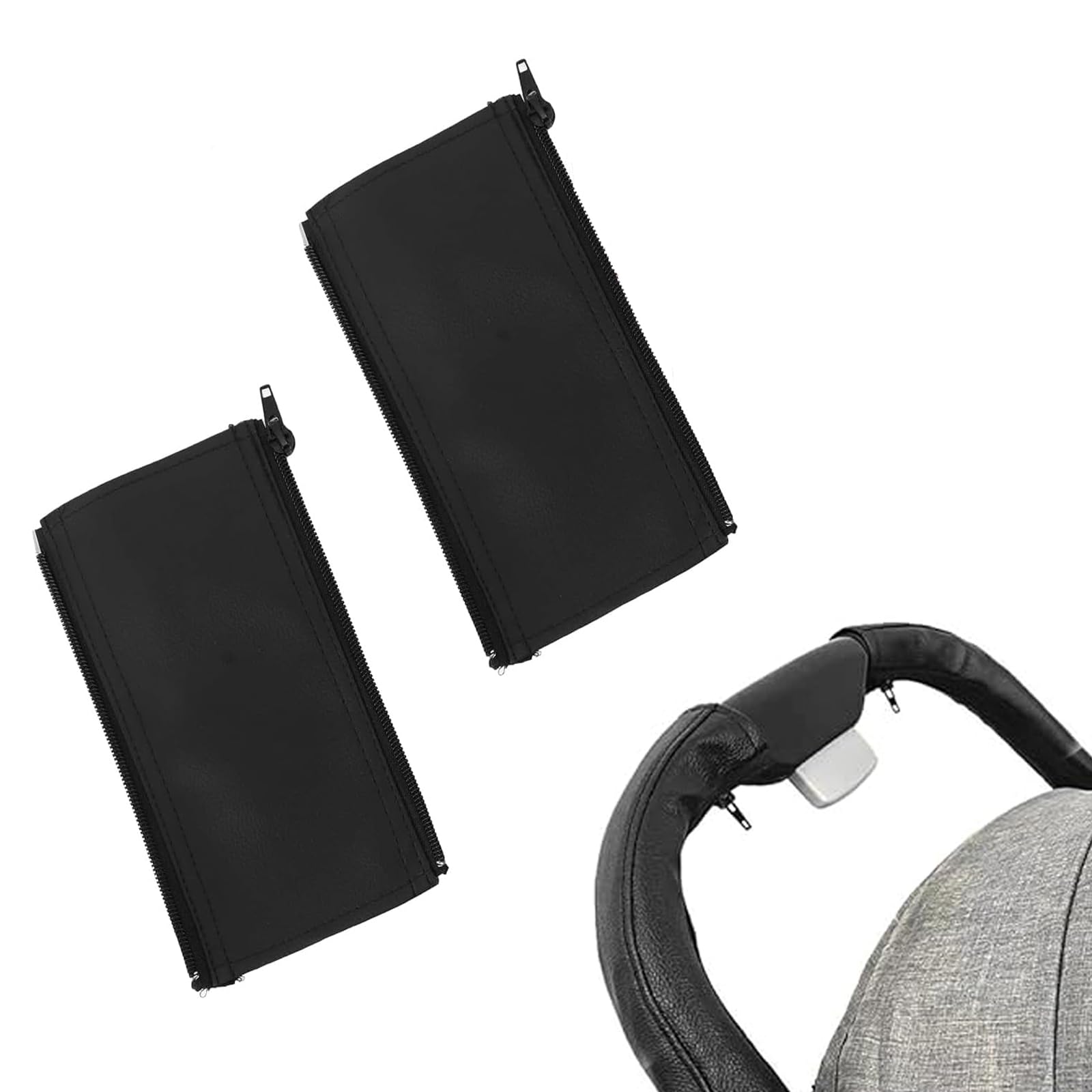 2 Stück Kinderwagen Griffbezug Baby Kinderwagen Griff Abdeckung Schwarz Universal Griff Staubdicht Pu Leder Buggy Zubehör Hand Schutz bequem und Universal Kinderwagen Schutzhüllen mit Reißverschluss