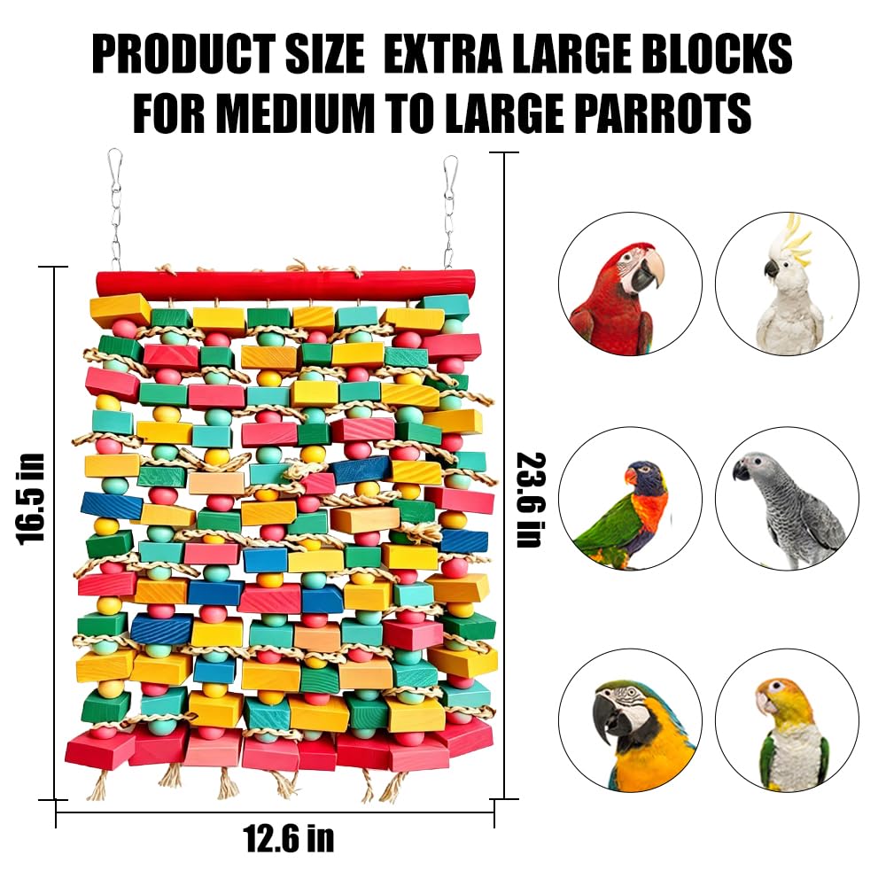 Giocattoli per uccelli extra large per ara, blocchi di legno multicolore giocattolo da masticare per pappagalli gabbia giocattolo morso per ara, cokatoos africano grigio e pappagallo