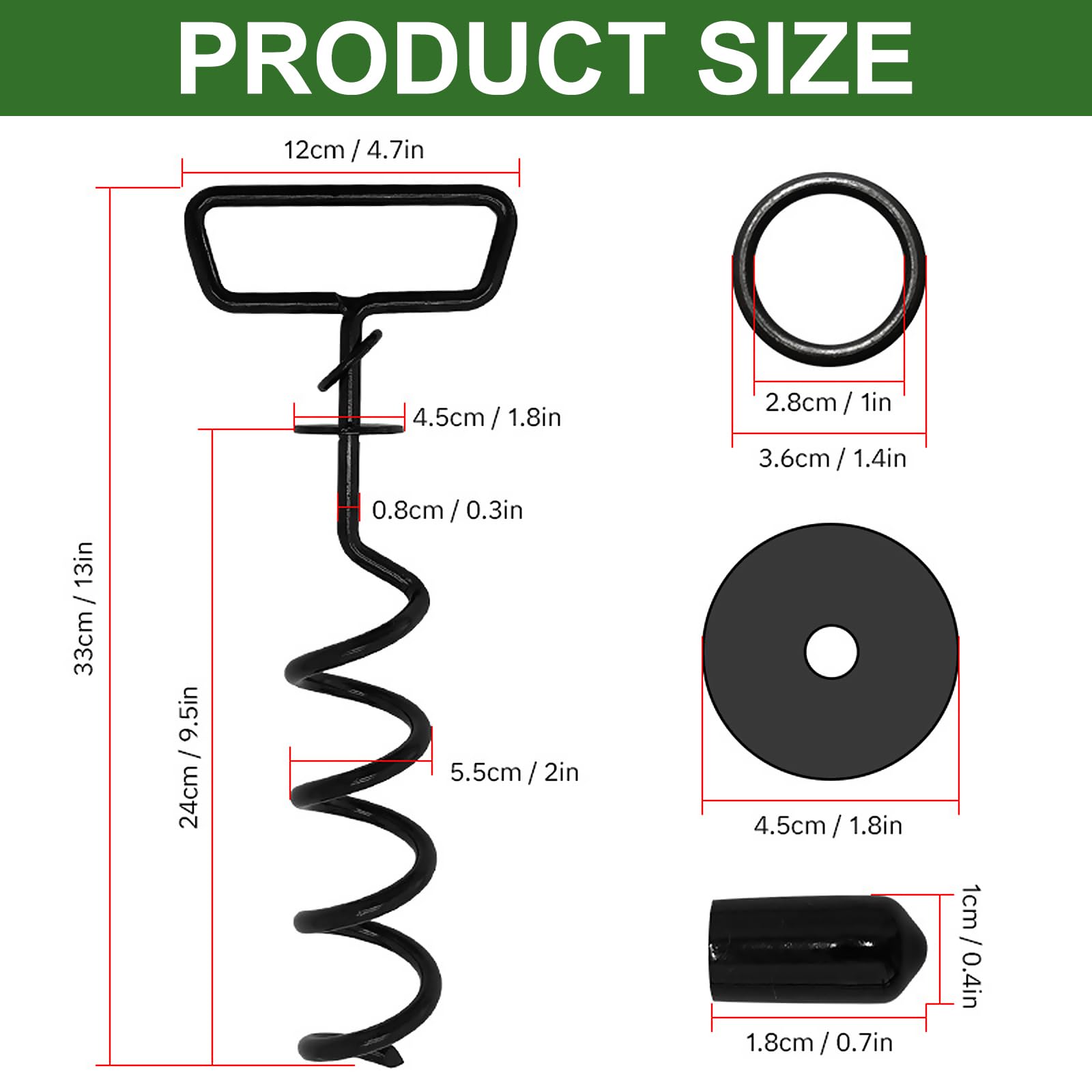 Ancrage pour Chien, Spirale Trapézoïdale Piquet pour Chien, 360° Rotation Anti-enchevêtrement Piquet Ancrage pour Chiens, Facile à Installer, pour Petit, Moyen ou GRA(Noir
