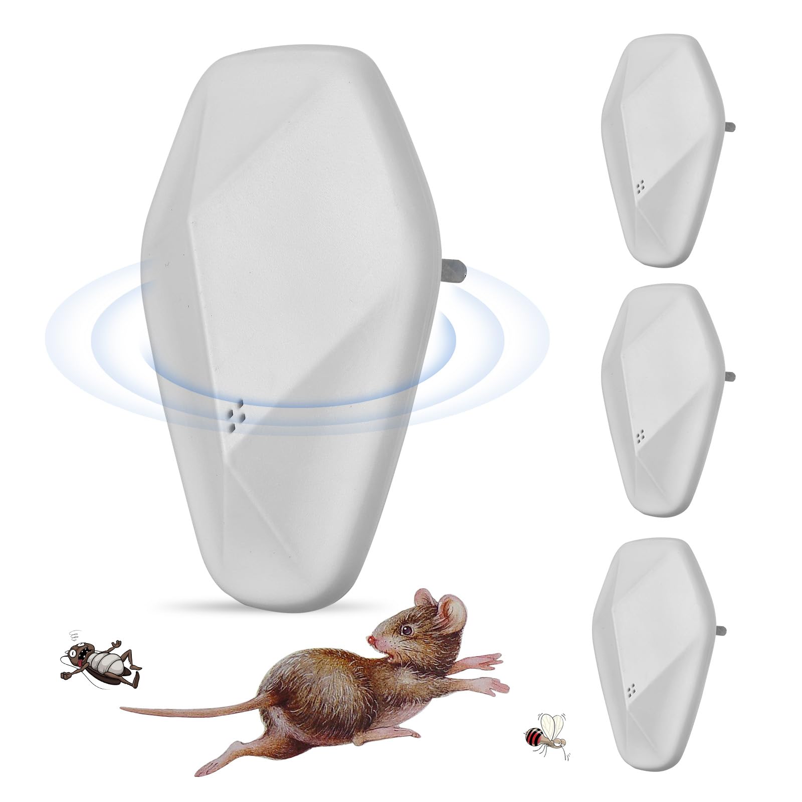 Ultrasonic Pest Repeller 4 Packs,Mouse Repellent Indoor Ultrasonic Plug in for Roach, Rodent, Mouse, Bugs, Mosquito, Mice, Spider, Electronic Pest Control (White)