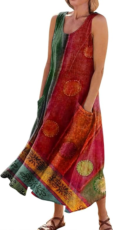 Plus Size Cotton Linen Summer Dresses for Curvy Women 2025 Sleeveless Maxi Vacation Beach Sundresses with Pockets