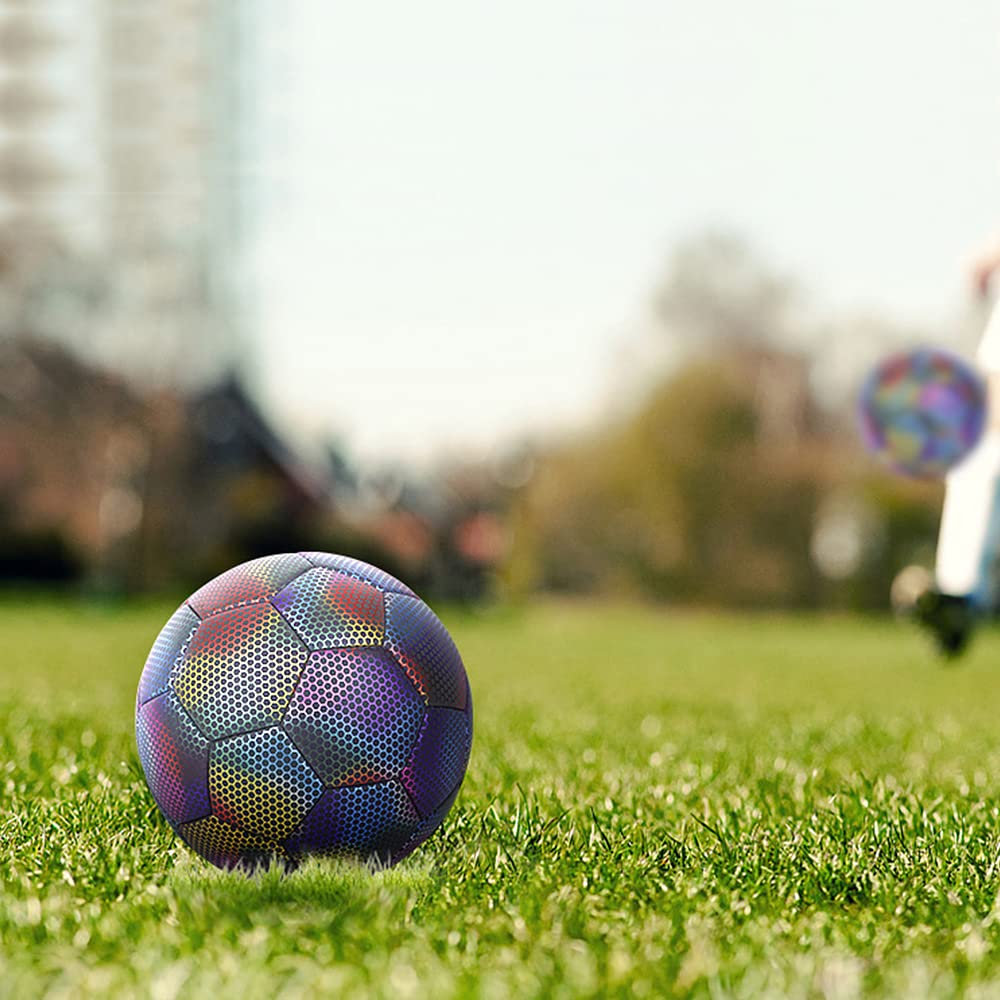 SIBOMTEX - Pallone da calcio riflettente con luce notturna, per allenamento al chiuso e all'aperto
