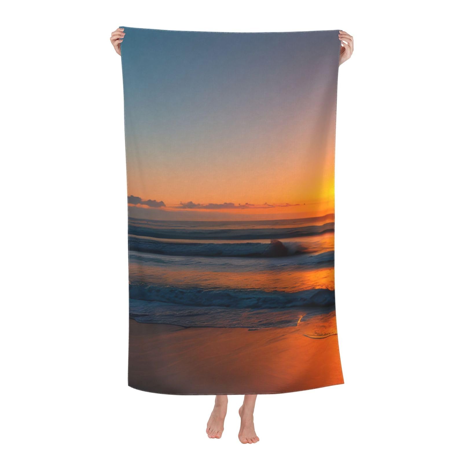 NImongt Beautiful Sunrise Ocean Print Oversized Adult Beach Towel For Travel Weekend Getaways Festivals Camping Trips