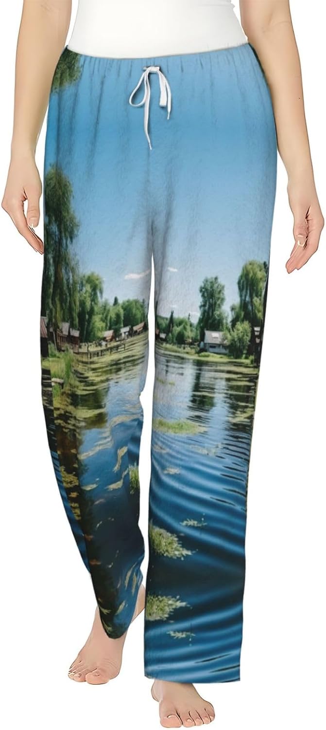 Beautiful Village Print Cozy Christmas Pajama Pants,Flannel Pajama Bottoms,Cater To Various Body Types