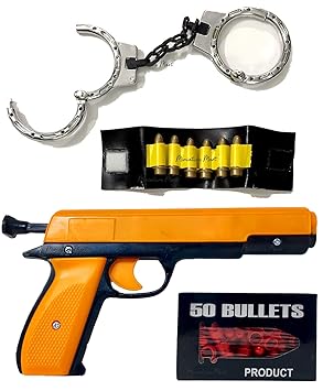 Miniature Mart Kids Police Pistol + Handcuff + Bullet Holder (Band On The Wrist) Toy Gun for Boys & Girls with 50 Shooting Bullets | Toys for Kids | Toy Guns | Suitable for 3 , 4 ,5 , 6 Year