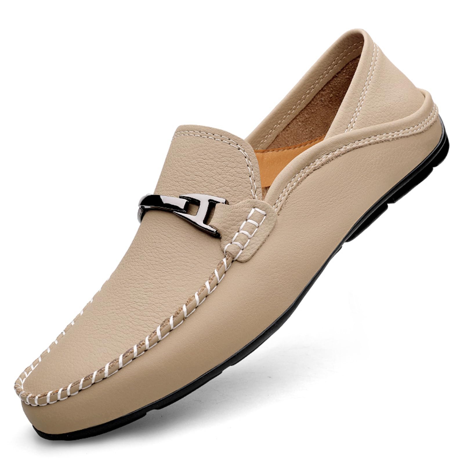 Mocasines casuales de piel auténtica para hombre, mocasines de vestir para uso diario, Khaki, 38 2/3 EU