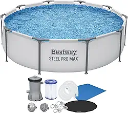 Bestway Piscina Steel Pro Max, 3,05m x 76cm, 4.678L, com Filtro 1249L/h, Capa e Lona Protetora (Branco / 110v)