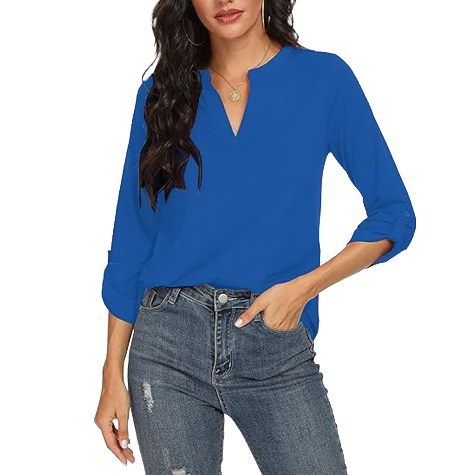 Chemisier Décontracté Couleur Unie T-shirt/Blouse Femme Manches 3