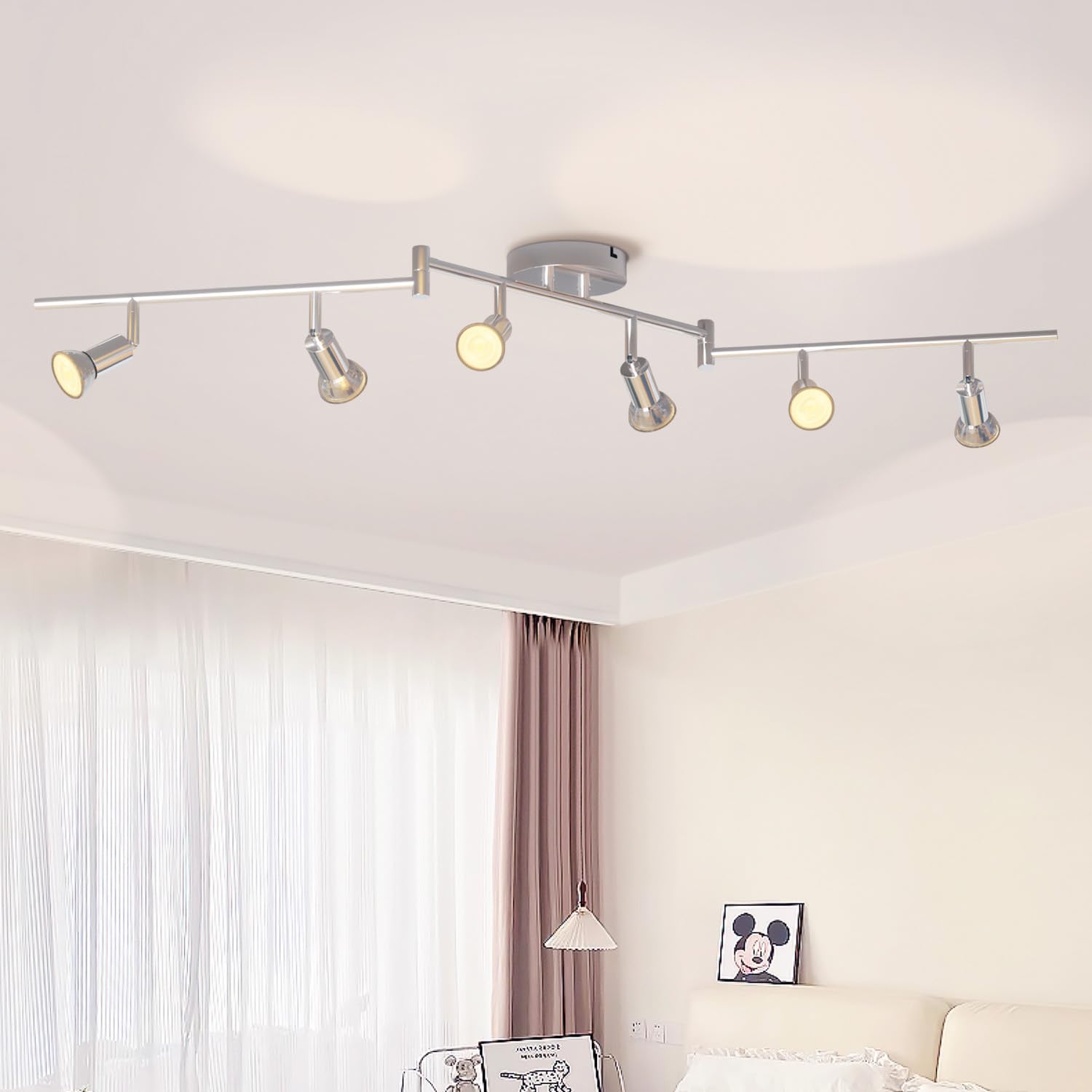 Lvwit Gu 10- 6 Silver Led Ceiling Light Rotatable,6 Way Modern Kitchen Ceiling Lights,Light Fittings Ceilings,Gu10 Base Spot Light,Ceiling Light Fitting For Lounge Bedroom Dining Room(White Chrome,No Bulbs)