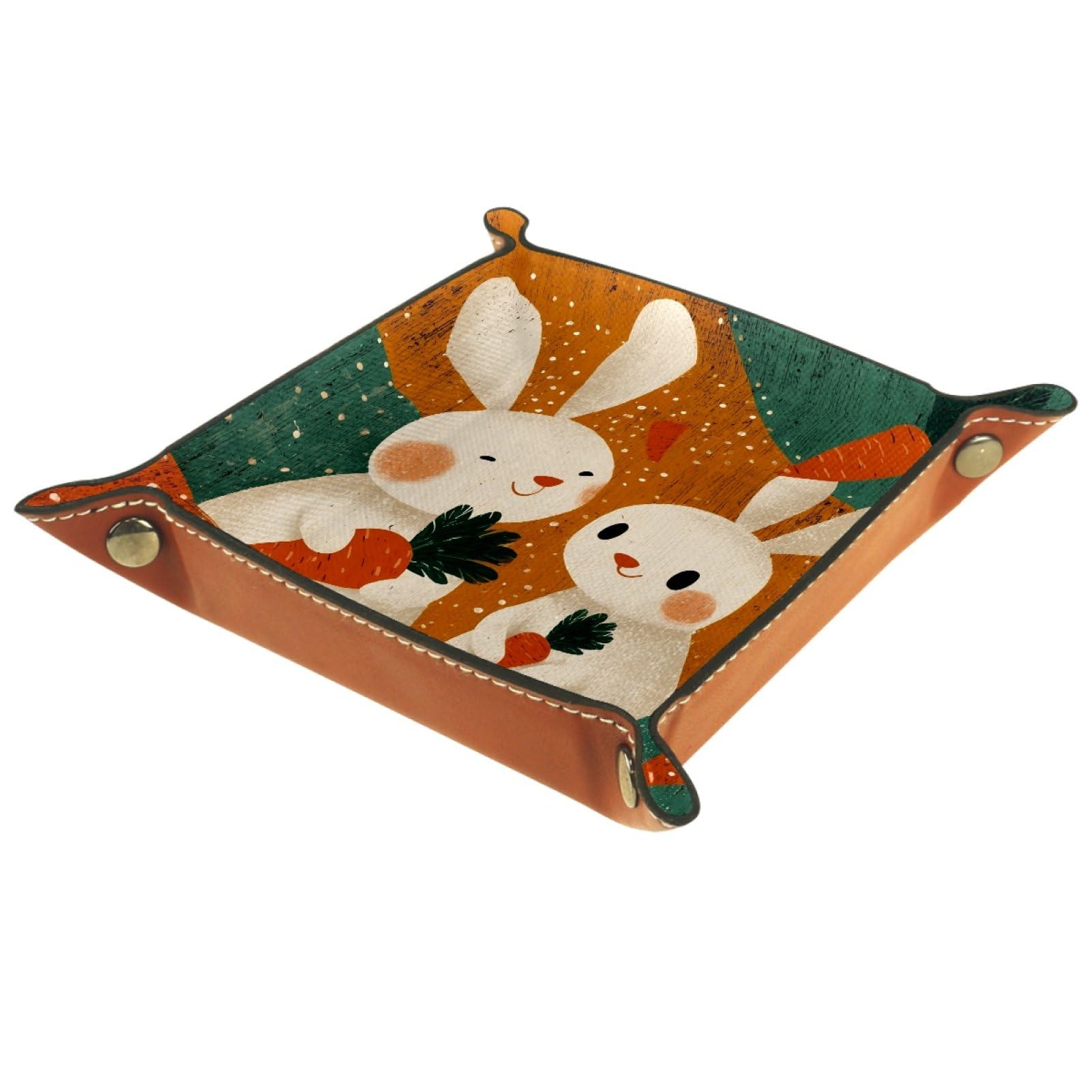 VAPOKF Rabbit Carrot Dice Trays Quadrilateral Dice Folding Tray Microfiber Leather Holder for Table Games RPG DND, 20.5 × 20.5 cm