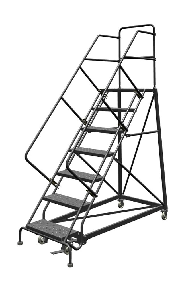 Tri-Arc KDEC107246 7-Step Forward Descent Safety Angle Steel Rolling Industrial and Warehouse Ladder with Perforated Tread, 24-Inch Wide Steps