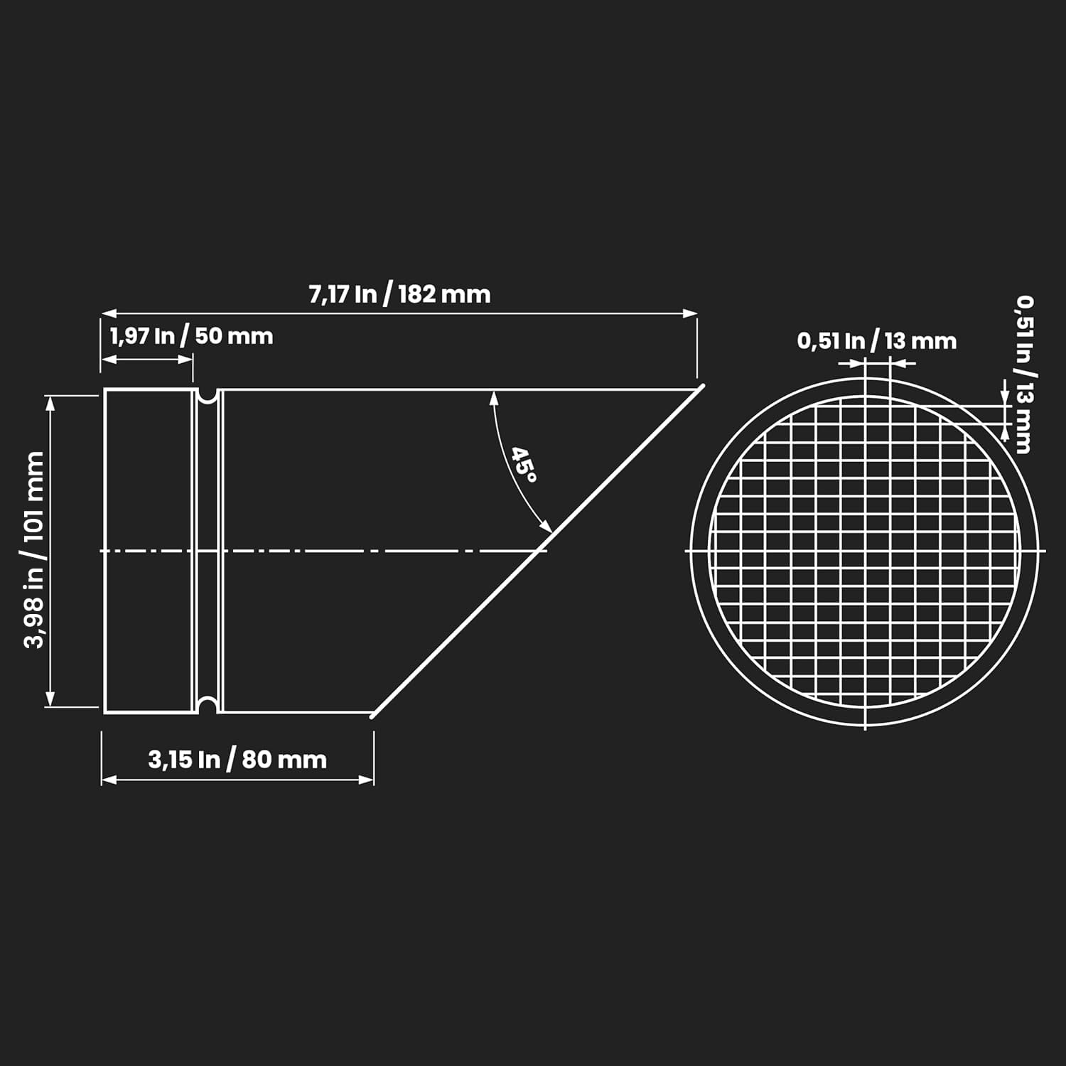 Repa Market Cubierta de ventilación de salida de 4 pulgadas con malla, salida de aire redonda para exteriores con pantalla de acero, tapa de escape de acero galvanizado en ángulo con cubierta de