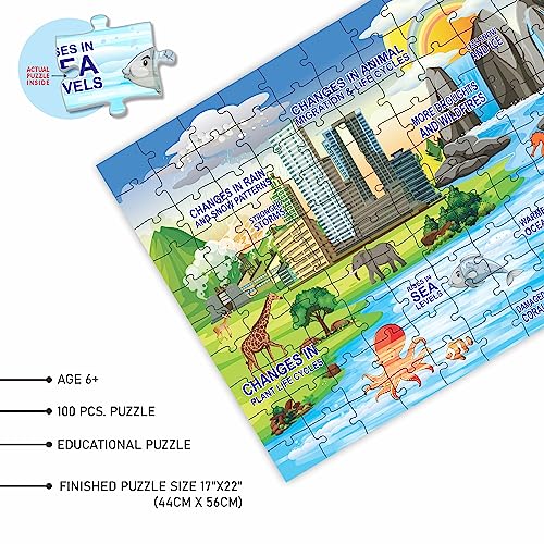 Image of Ankit Toys & Games 100-Piece Jigsaw Puzzles for Kids Ages 6+, Educational and Engaging Geography Puzzle with Vibrant Map Learning (Global Warming)