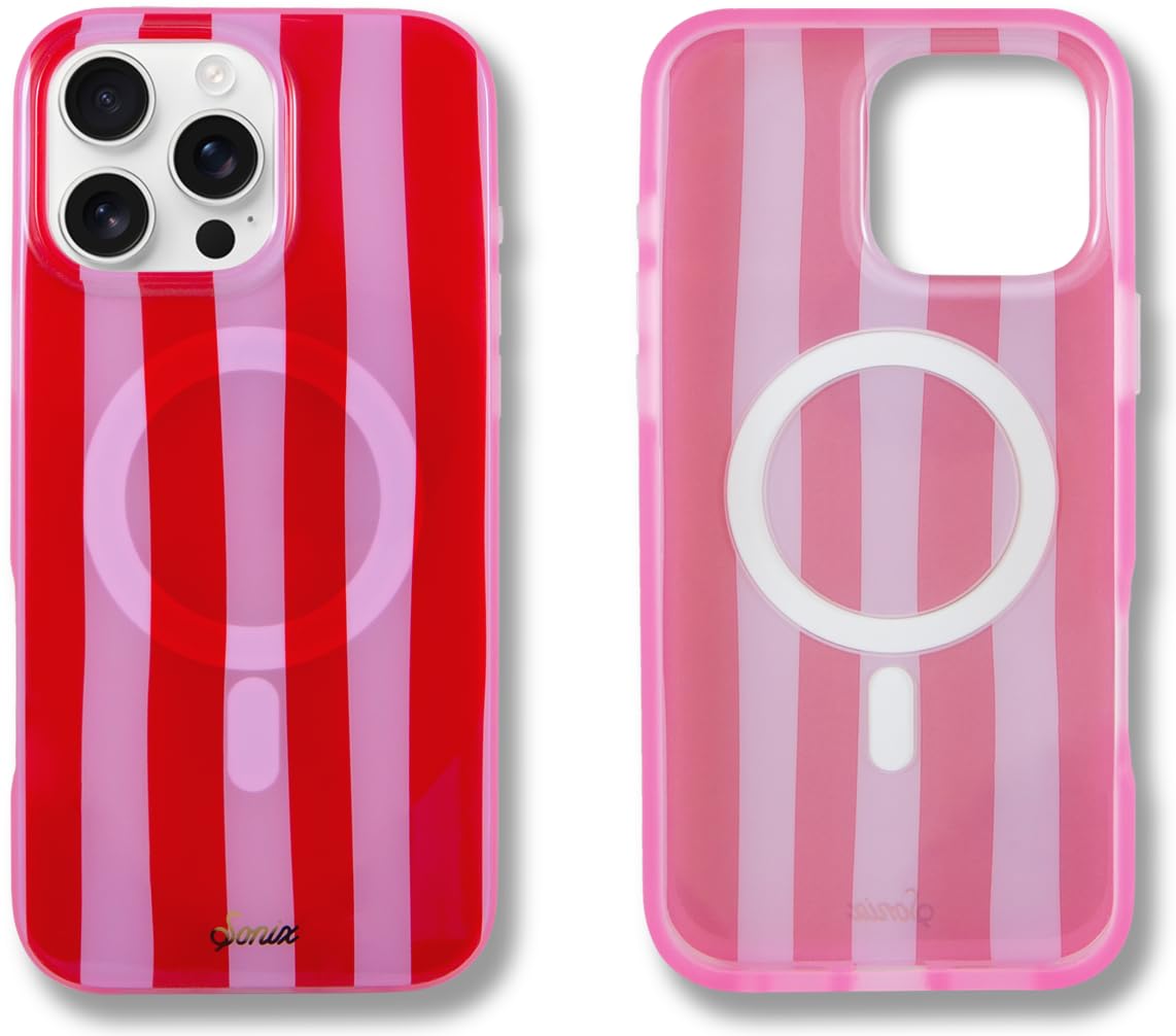 Sonix Case for iPhone 16 Pro Max | Compatible with MagSafe | 10ft Drop Tested | Jelly Stripe Red/Pink