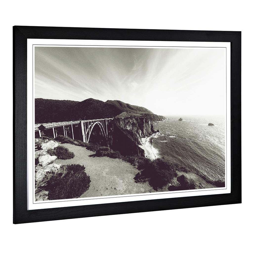 Big Box Art Framed Print of Seascape Bixby Creek Bridge Big Sur California Design | Wall Art Picture| Home Decor for Kitchen, Living Room, Bedroom, Hallway, Black, A2 / 24.5x18 Inch / 62x45cm