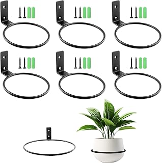6 Piezas Soportes Murales para Macetas de Flores 11cm, Soportes de Plantas de Metal con Tornillos, Porta Macetas de Pared Negros para Balcón, Jardín, Interior, Exterior