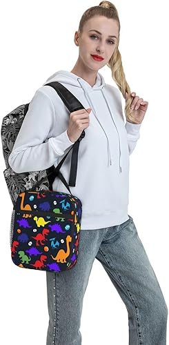 Miniatura 6 de Lonchera colorida de dinosaurio para niños y niñas, con aislamiento, reutilizable, ligera, bolsa de almuerzo de dinosaurio para hombres y mujeres,