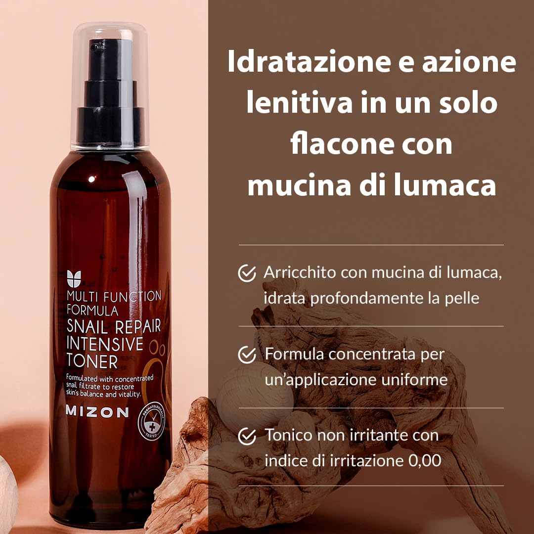 [Mizon] Tonico viso intensivo con estratto di bava di lumaca (100 ml) idratante, rigenerazione intensiva della pelle, antietà, antirughe, muco di lumaca filtrato (Snail Repair Intensive Toner)