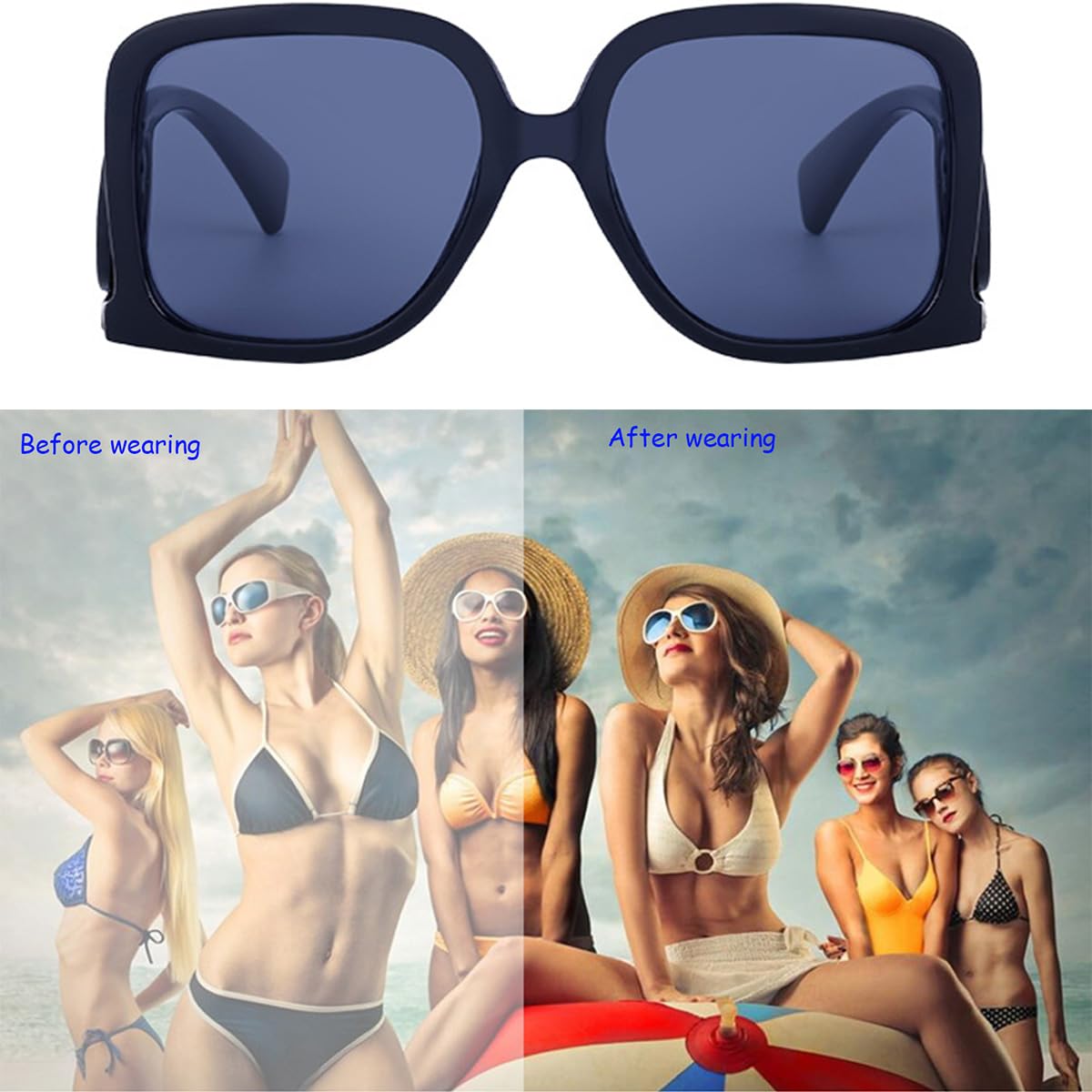 Damen-Sonnenbrille, modisch, personalisierbar, großer Rahmen, cooles Logo, quadratische Sonnenbrille, Reise-, Urlaubs-Zubehör