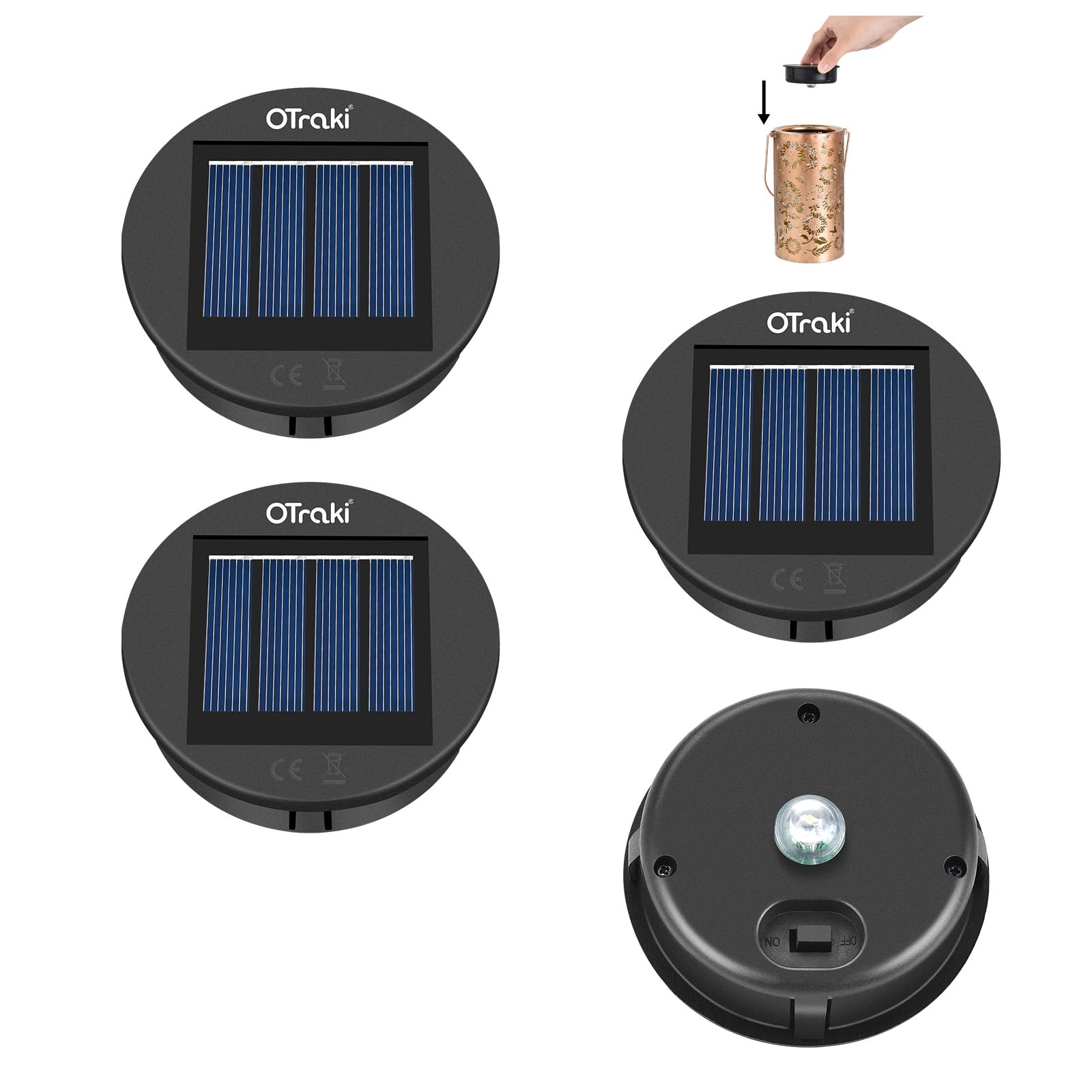 OTraki 4 Pièces Lampe Solaire de Rechange 8cm, 1.2V 600mAh Lampes Solaires de Rechange avec Ampoule LED, IP65 Étanche Remplacement de Couvercles Solaires pour Lanterne de Jardin, Terrasse et Extérieur - 2