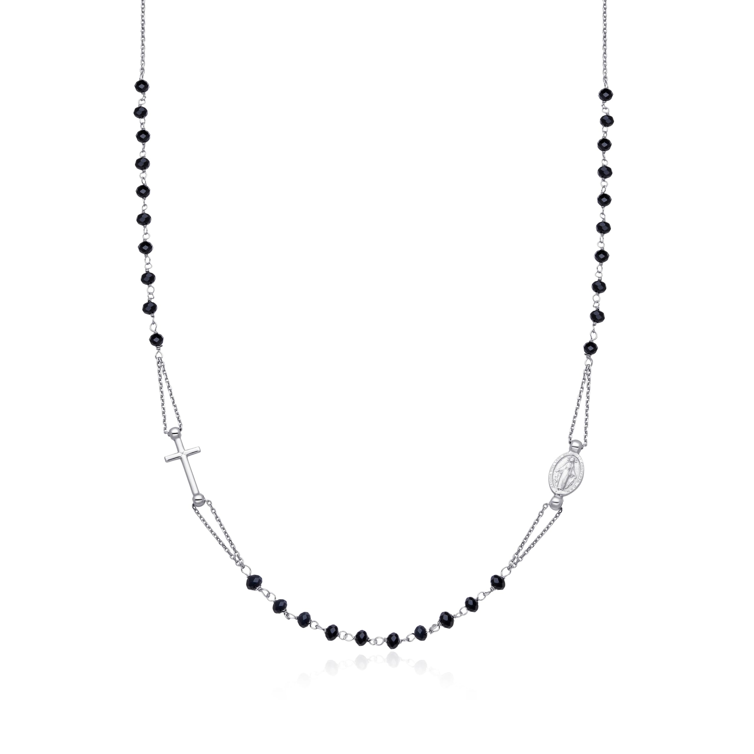 Dada Gioielli - Collier chapelet en argent 925 avec médaille Madonna Miraculeuse et croix et médaille de la Vierge Marie - Collier ras du cou pour homme et femme taille réglable