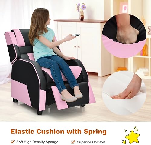 Miniatura 7 de UIIAIOUIAIO Silla reclinable para niños y niñas sillón reclinable de piel sintética con bolsillo lateral silla reclinable para espacios pequeños rosa