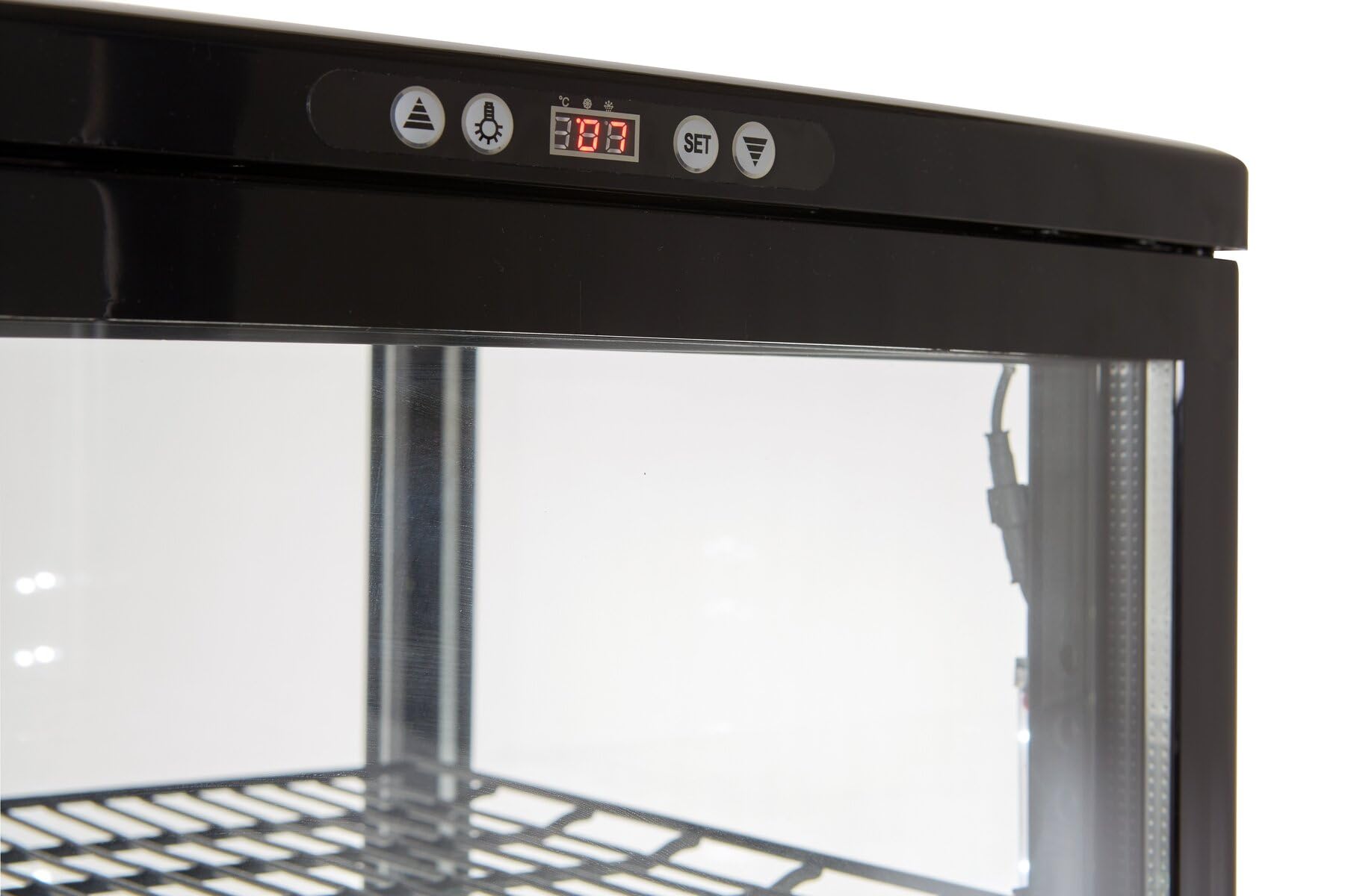 GastroHero Vetrina refrigerante da 235 litri, vetrina a buffet +2 °C e +6 °C con LED, vetrina refrigerante Gastro nero, bancone refrigerante con porta in vetro e convezione, chiudibile a chiave