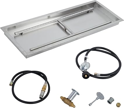 30x10 in Drop in Fire Pit Burner Kit, Stainless Steel Fire Pit Kit with Burner, Hose Kit, Insert Rectangular Fire Pit Burner Pan for Natural Gas, Propane, Outdoor Fire Pit Pan Kit