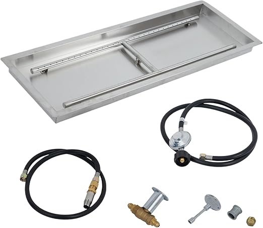 30x10 in Drop in Fire Pit Burner Kit, Stainless Steel Fire Pit Kit with Burner, Hose Kit, Insert Rectangular Fire Pit Burner Pan for Natural Gas, Propane, Outdoor Fire Pit Pan Kit