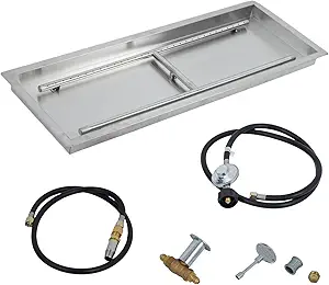 30x10 in Drop in Fire Pit Burner Kit, Stainless Steel Fire Pit Kit with Burner, Hose Kit, Insert Rectangular Fire Pit Burner Pan for Natural Gas, Propane, Outdoor Fire Pit Pan Kit
