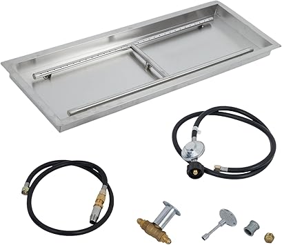 30x10 in Drop in Fire Pit Burner Kit, Stainless Steel Fire Pit Kit with Burner, Hose Kit, Insert Rectangular Fire Pit Burner Pan for Natural Gas, Propane, Outdoor Fire Pit Pan Kit