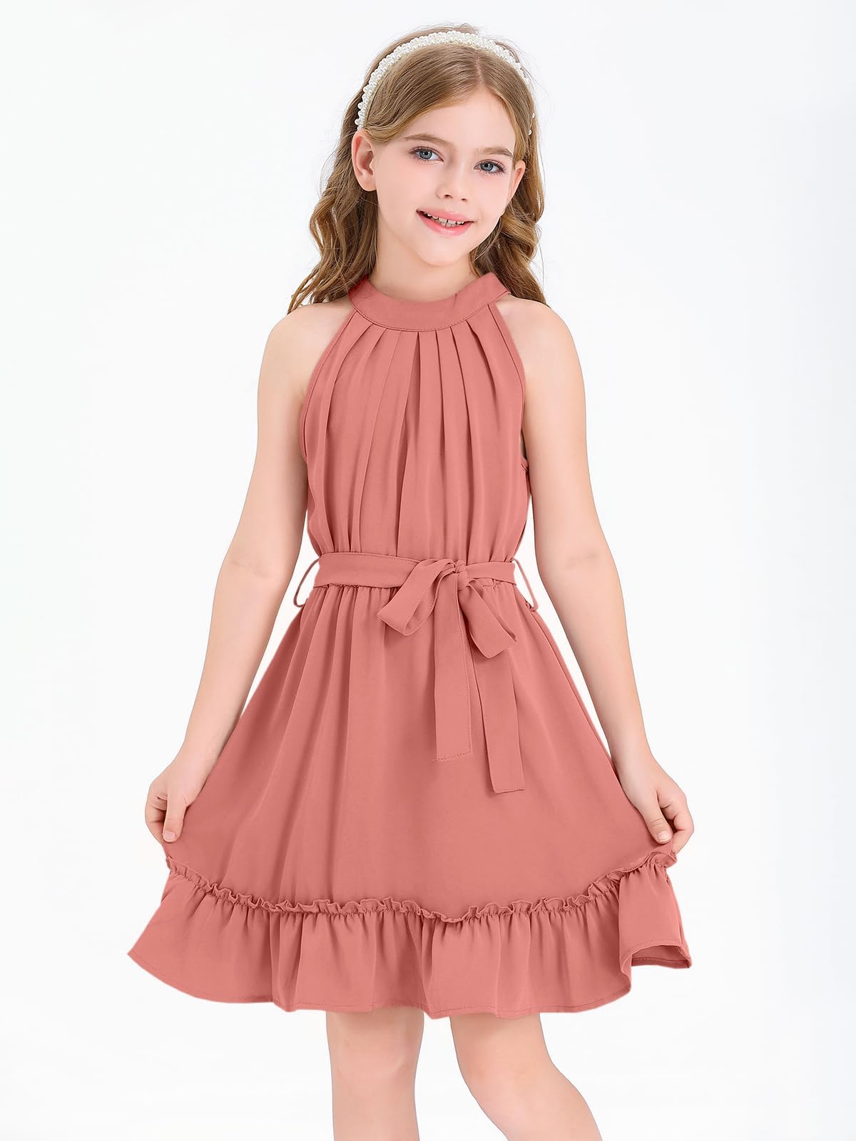 Vestido de niña sin mangas clásico casual largo hasta la rodilla verano princesa fiesta boda