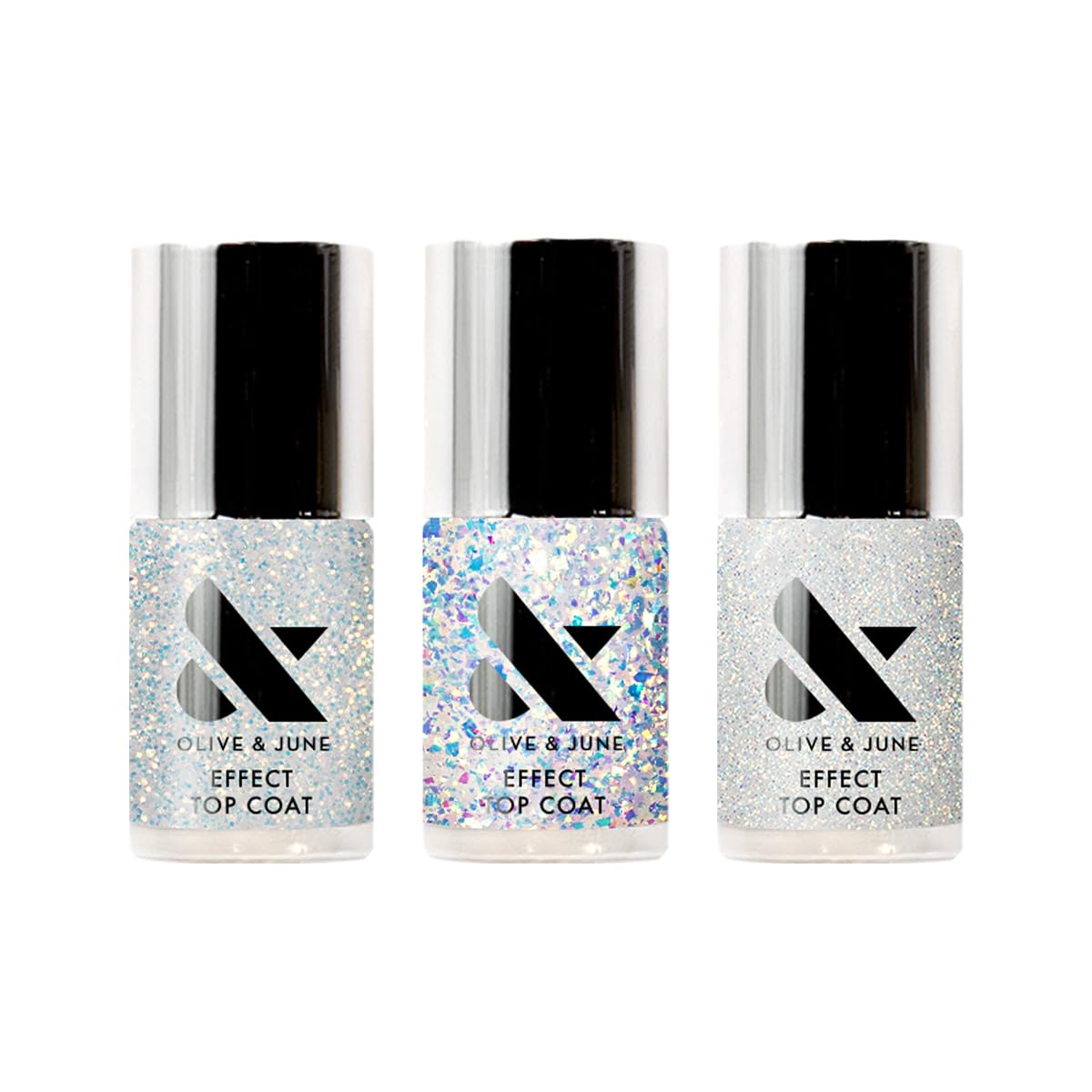 Olive & June Top Coat Effects Trio | Includes 3 Long Lasting Special Effect Top Coats (Celestial, Pixie, Stardust) | Gel-Like Shine, Sparkly Finish | No Lamp Needed | Vegan, Cruelty-Free