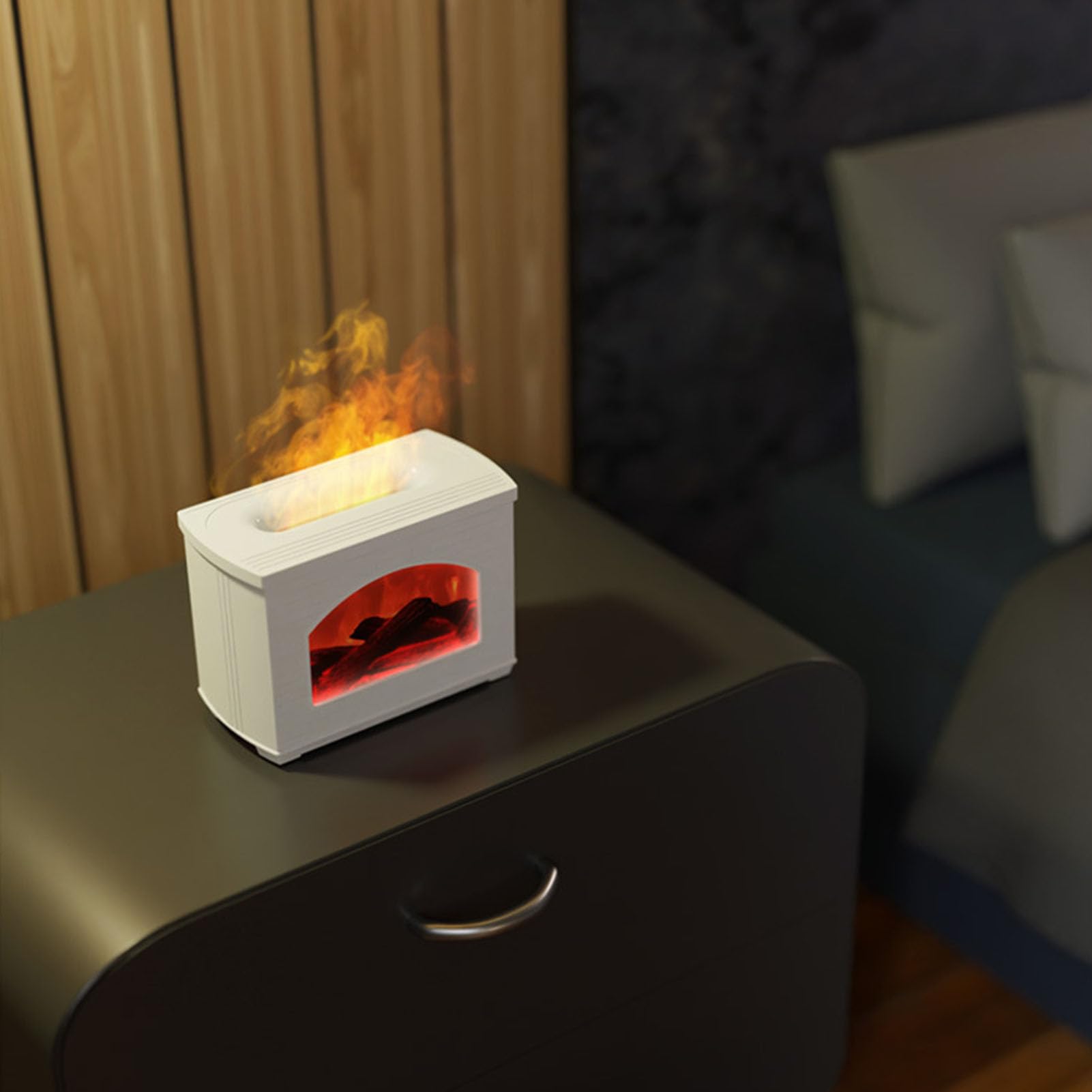 Diffusore di Fuoco Umidificatore a Nebbia da 270 Ml con Funzionamento Silenzioso e Simulazione di per il Relax, Vaporizzatore D'aria Dal Design Premium (Bianca)