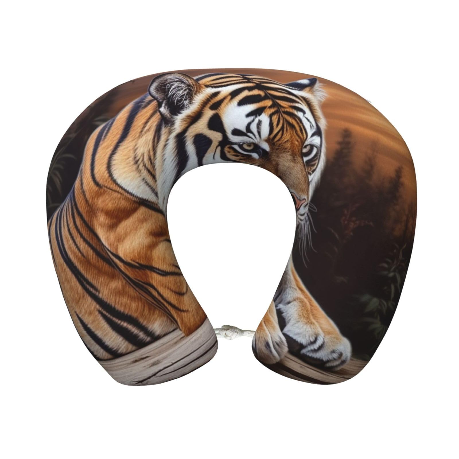 peiyeety Tiger Lying on Wood Travel Pillow Memory Foam - Comfortable U Shape Neck Pillows for Sleeping, Neck and Head Support Portable Airplane Pillow Adjustable Flight Pillow, Washable Cover