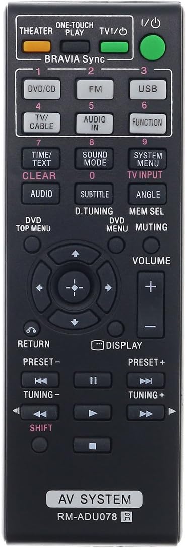 Aurabeam RM-ADU078 Replacement AV Remote Control for Sony Bravia Home Theater System (RMADU078 / 148764111)