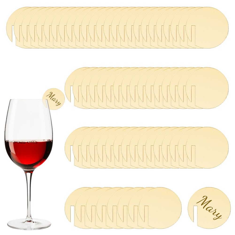 HOBBIESAY 90Pcs Acrylic Circle Drink Tags 40mm Golden Wine Glass Disc Blank Party Drink Tag Circles Drinking Tags Acrylic Drink Label for Wedding Party Wine Glass Decoration