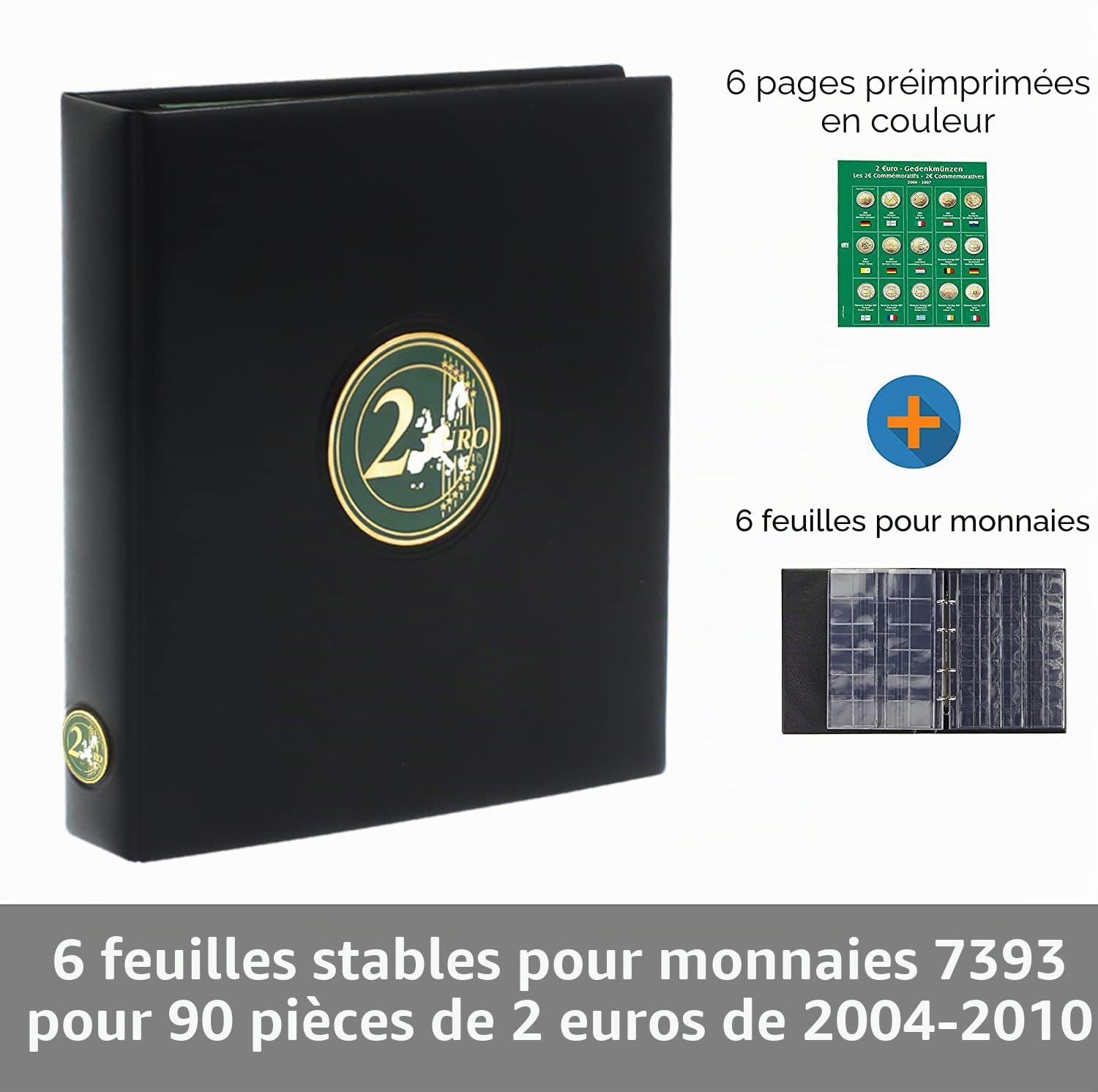 SAFE 7341-B1 Album Premium pour Pièces « 2 Euro » – Volume 1 (2004–2010) | Album avec Feuilles Préimprimées & Feuilles à Pièces Réf. 7393 | Extensible | Couverture Noire | 235 x 265 x 45 mm