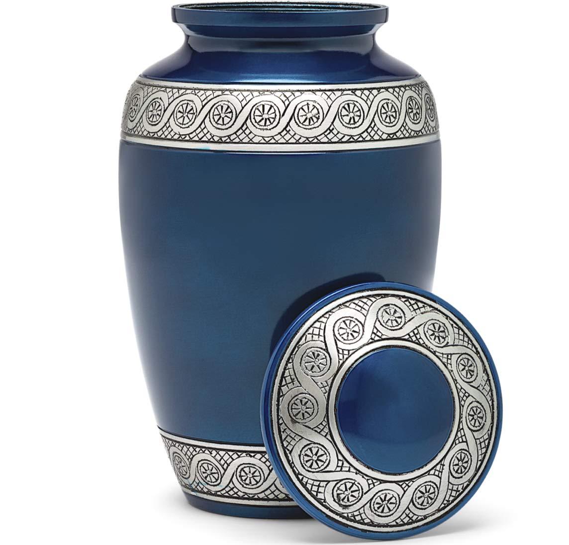 Eternal Harmony Cremation Urn for Human Ashes | Memorial Urn Carefully Handcrafted with Elegant Finishes to Honor and Remember Your Loved One | Adult Urn Large Size with Beautiful Velvet Bag (Blue)