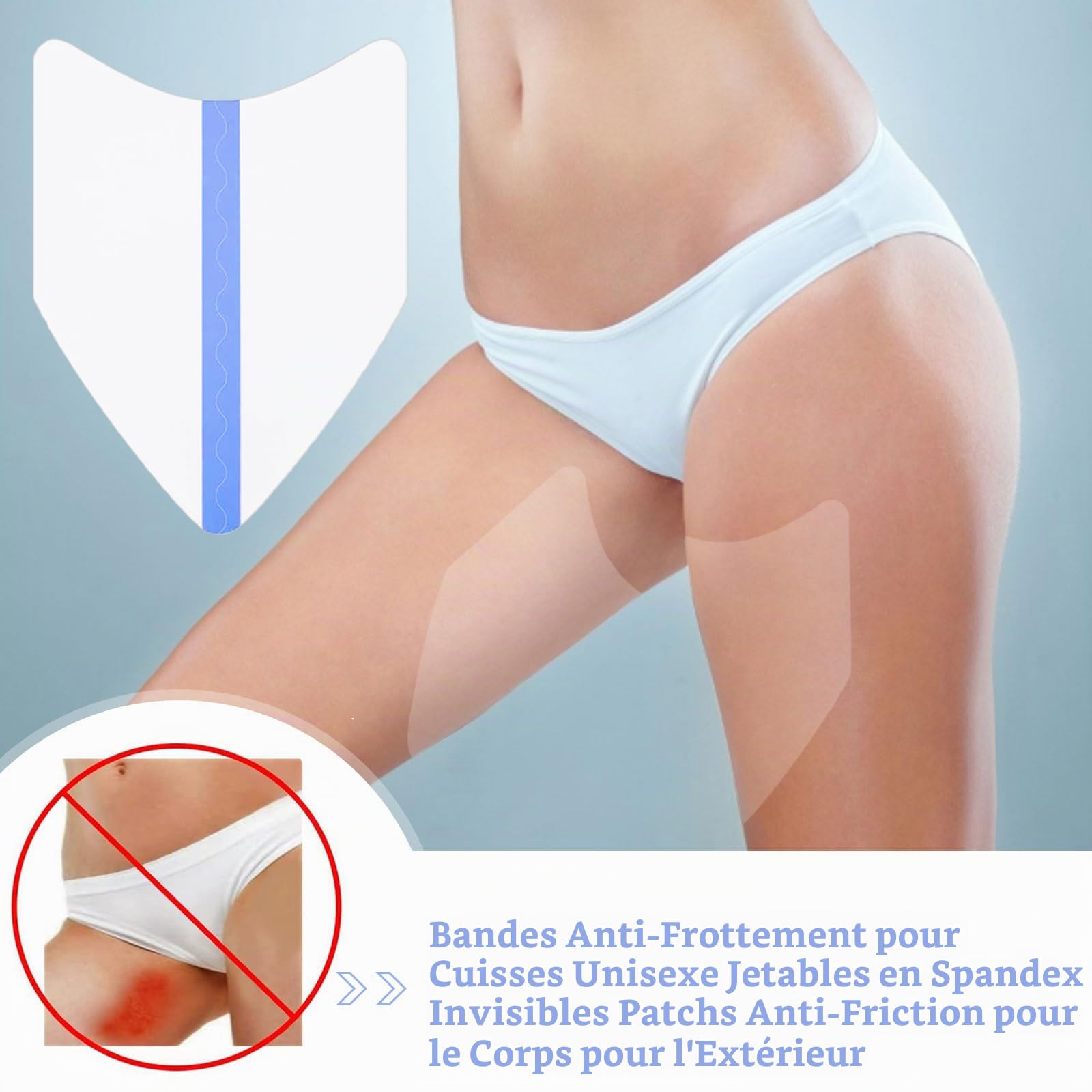Lot de 10 autocollants anti-frottement pour l'intérieur de la cuisse, coussinets anti-friction, bandes invisibles de cuisse, patchs de protection transparents pour la peau