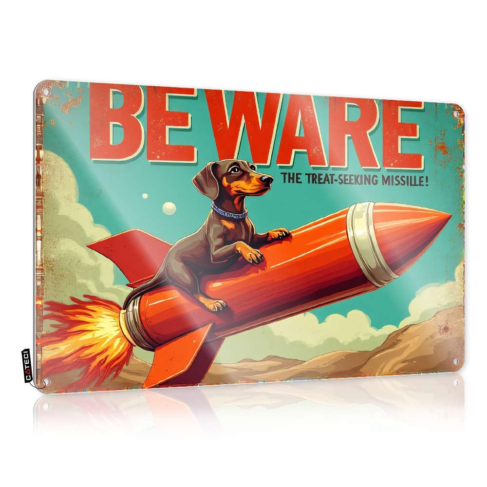 Sujd Colour Tapestry Posters Rustic Presents | Beware: The Treat-Seeking Missile! Americana Metal Wall Decor For Tiki Bar Home(20X30cm)