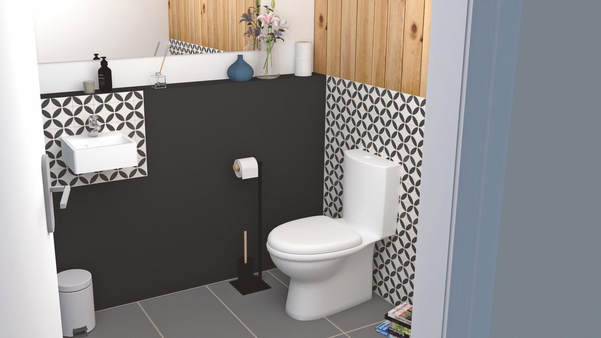 ONDÉE - Pack WC CLAIN con uscita orizzontale - Vaso a bassa profondità 39cm - Ceramica bianca - Coperchio con chiusura rallentata - Meccanismo di scarico 3/6L - Alimentazione laterale reversibile