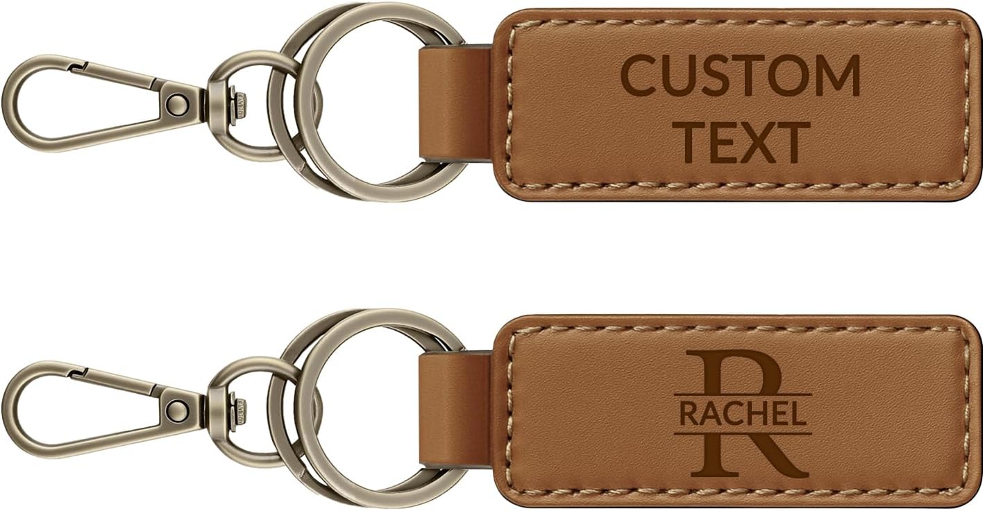 JUBOPE Personalized Leather Keychain - Custom Double-Sided Engraved Photo Key Chain for Men Women Gifts