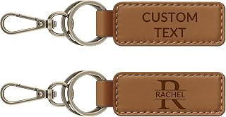 JUBOPE Personalized Leather Keychain - Custom Double-Sided Engraved Photo Key Chain for Men Women Gifts
