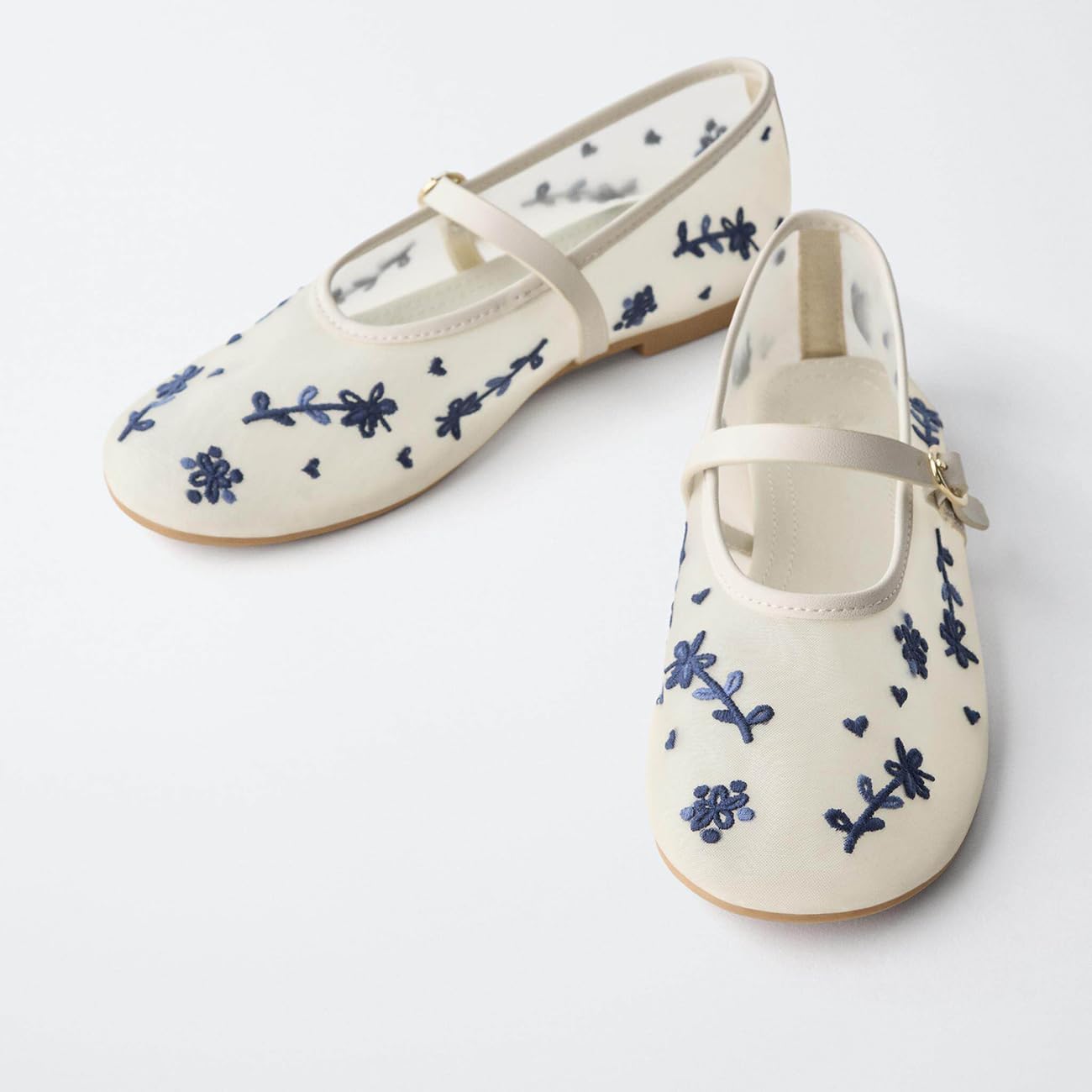 Causal Mesh Ballet Flats for Women Embroidered Floral Ballerina Mary Janes